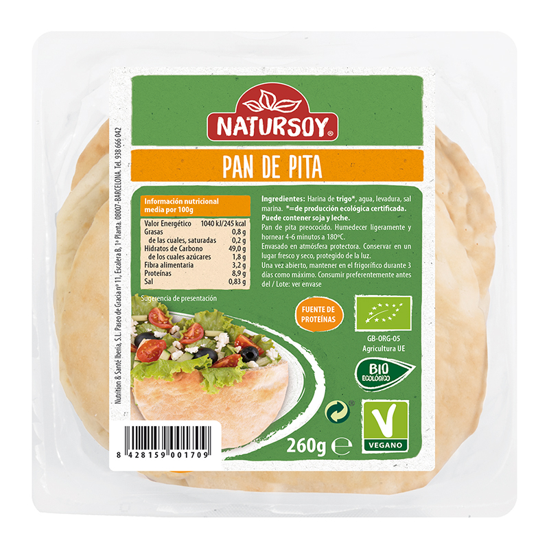 PAN DE PITA INTEGRAL NATURSOY 250g
